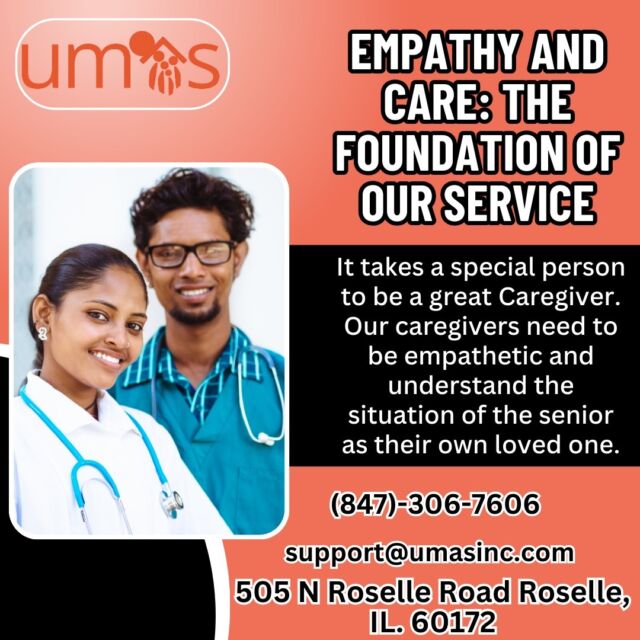 It takes a special person to be a great Caregiver. Our caregivers need to be empathetic and understand the situation of the senior as their own loved one.

Visit our website:
www.umasinc.com

Contact us at:
support@umasinc.com
847-306-7606

(Find us on Google Maps)
505 N Roselle Road Roselle, IL. 60172

Corporate 505 N Roselle Rd,
Roselle, IL 60172
847-306-7606
support@umasinc.com

Carol Stream
954 W Army Trail Rd,
Carol Stream, IL 60188
224-208-1130

Chicago
2520 W Devon Ave,
Chicago, IL 60659
773-465-3105

Elgin
2375 Bowes Rd,
Ste 700-800
Elgin, IL 60123
224-242-7002

Naperville
1032 E Ogden Ave,
Naperville, IL 60563
630-705-1208

Naperville Patel Bros
1568 Ogden Ave,
Ste 144
Naperville, IL 60540
331-226-2550

Niles
9015 N Milwaukee Ave,
Niles, IL 60714
847-824-9414

Orland Park
11225 W 159th Street,
Orland Park, IL 60467
708-675-1980

Schaumburg
1421 S Roselle Rd,
Schaumburg, IL 60193
847-306-7423

Schaumburg Patel Bros
827 W Higgins Rd,
Schaumburg, IL 60195
847-764-8350

Vernon Hills
266 Hawthorn Village Commons,
Vernon Hills, IL 60061
224-207-5075

#healthcare #healthcareforall #healthcareservices #healthcareprovider #healthcaresolutions #healthcareworkers
#homehealth #homehealthcare #homehealthcareproviders #homehealthagency #homecare #homecareservice #homecareservices #homecareprovider #homecareagency #homecaregiver #caregiving #caregiver #caretaker #caregiversupport